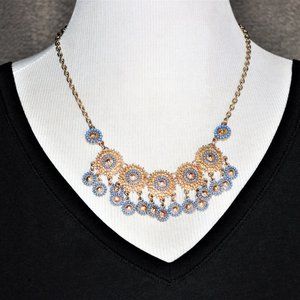 Intricate Gold & Turquoise Beaded Statement Necklace